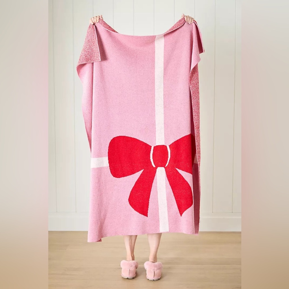 Anthropologie Bonnie Jacquard Knit Festival Throw Blanket Red Pink NEW
